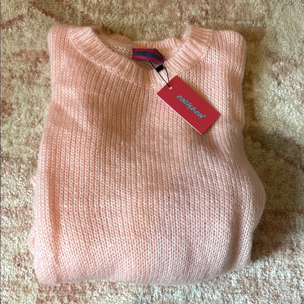 Edikted Pink Crew Neck Sweater with Ribbed Texture
